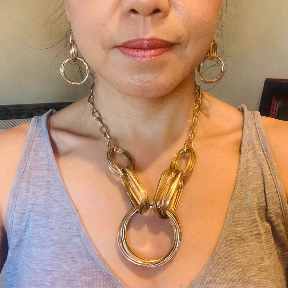 Vintage chunky gold necklace and matching earrings set